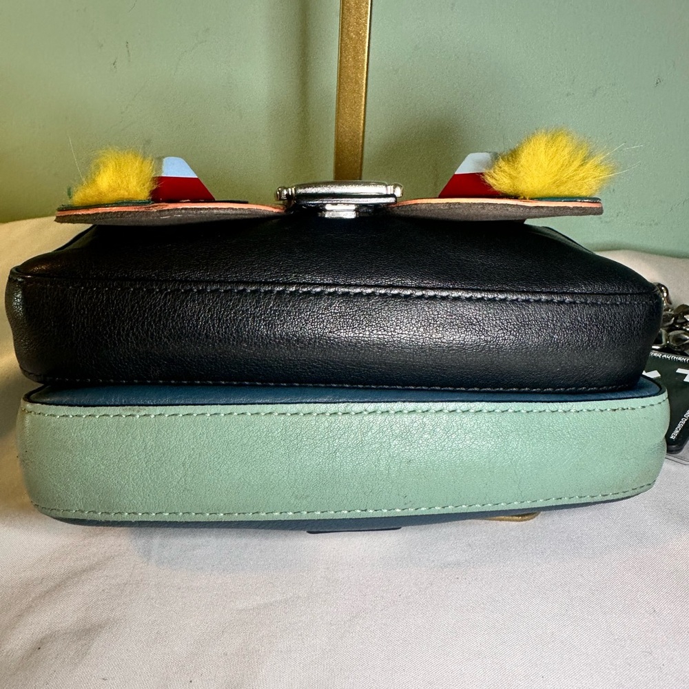 Fendi Monster Mini Baguette Crossbody Multicolor Leather Fur Chain Bag Rare - Picture 12 of 12